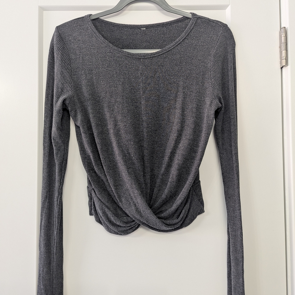 Alo Charcoal Gray Long Sleeve Twist Front Top